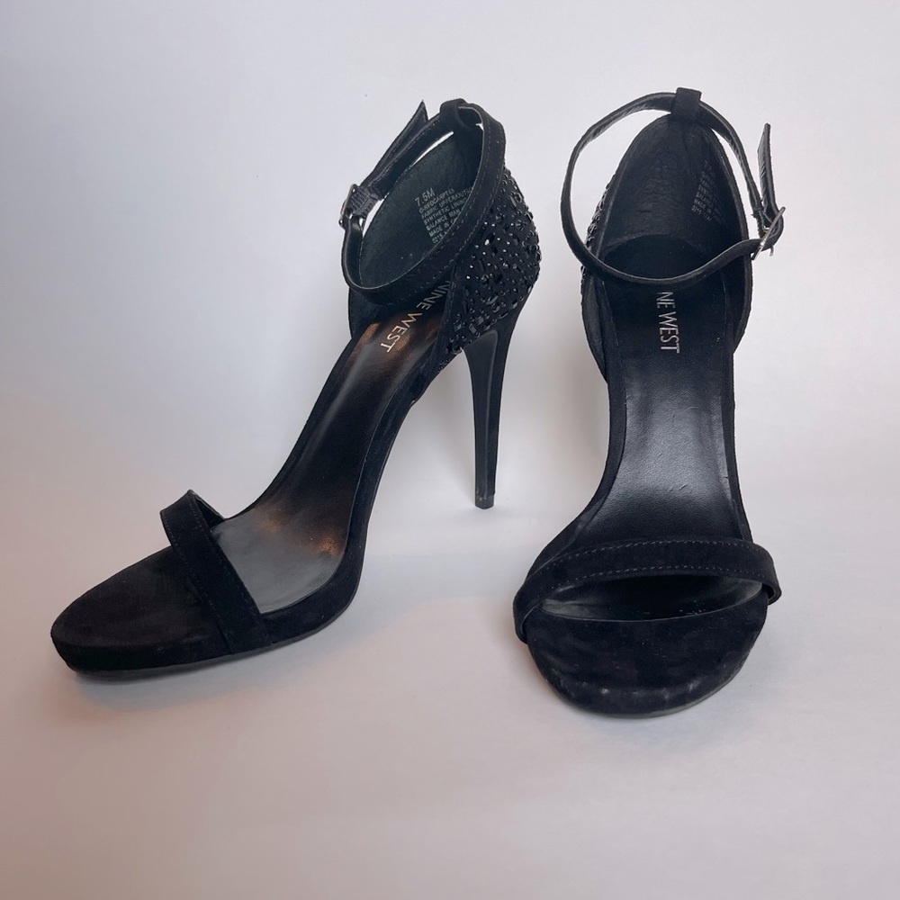 Nine West - Strappy Stiletto, Black with Sparkle Embellishments, Size 7.5